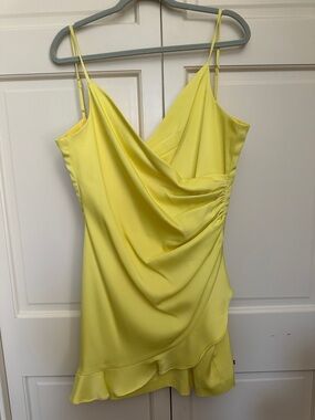 Aidan Mattox Lemon Yellow Draped Mini Slip Dress